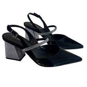 ***NWT***Aldo Heels- Black and Silver Women's Block Rhinestone Heel